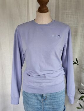 Fila Pastel Lavender Purple Crew Neck Pullover Sweater Cotton Small Oversized